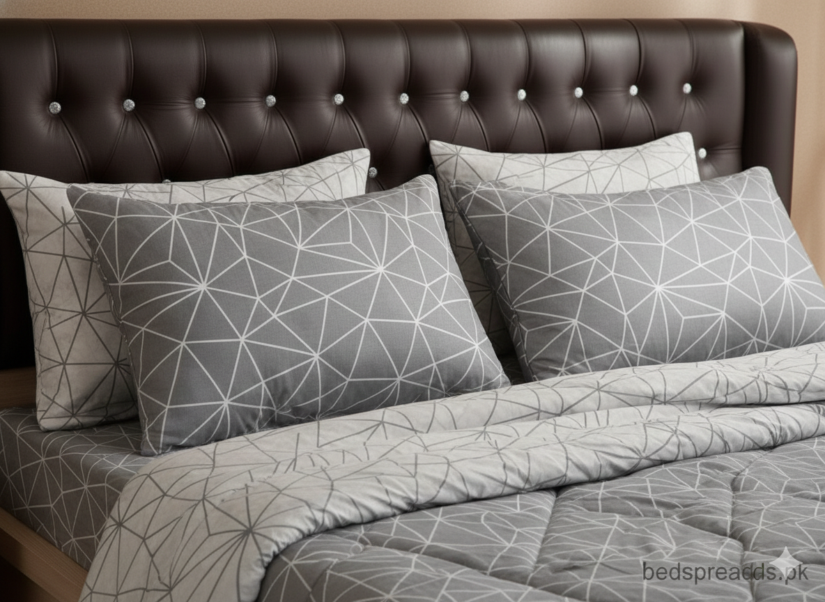 (Modern Mosaic)Luxury 6-Piece Vickey Razai (Comforter) Set - 100% Pure Cotton Grey Geometric Print with 4 Pillow Covers.