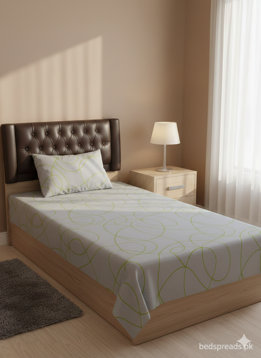 Modern Abstract Lime Swirl Single Bed Sheet Set (2-Piece) - 100% Pure Cotton.