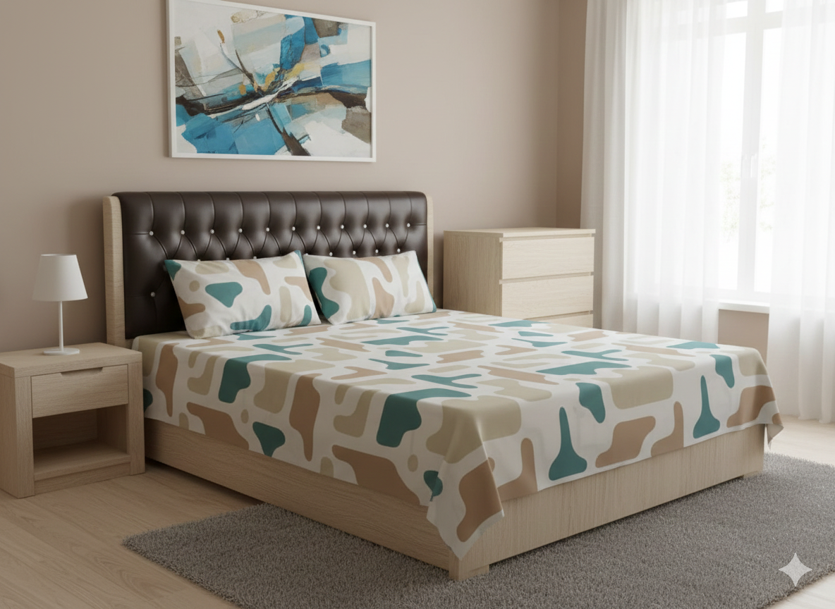 Modern Abstract Camouflage Double Bed Sheet Set with 2 Pillow Covers - Contemporary Bedsheets.
