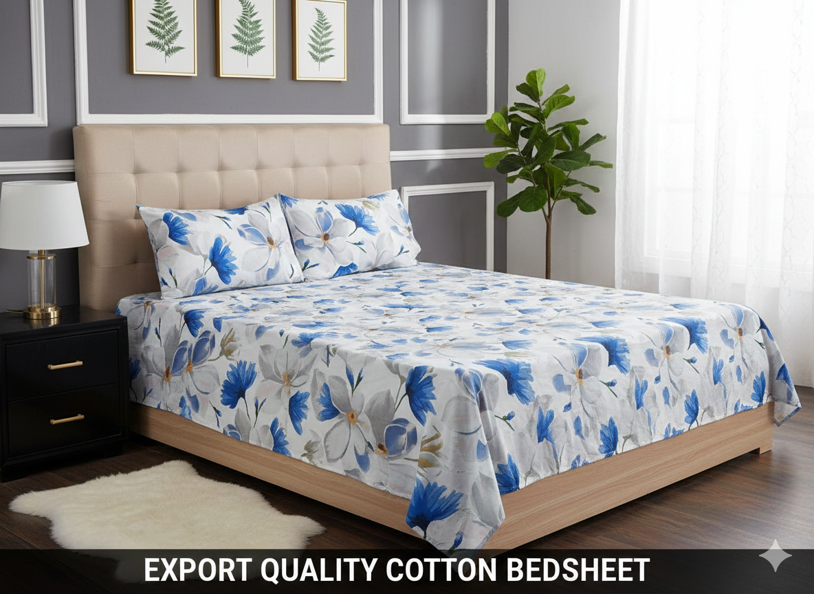 Premium Export Quality Soft Cotton Double Bed Sheet Set - Maroon & Gold Ethnic Floral Print with 2 Pillow Covers.