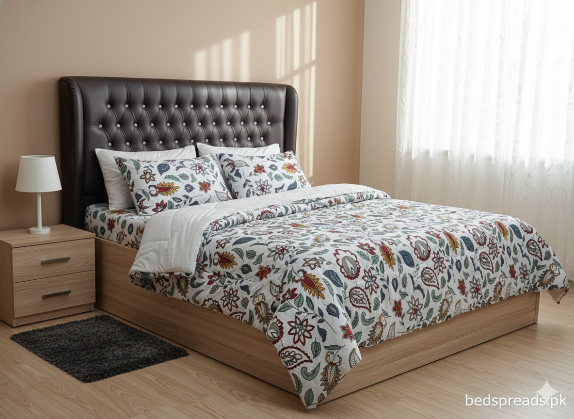 (Folk Art Floral) 6-Piece Vickey Razai (Comforter) Set - 100% Pure Cotton Folk-Art Floral Print with 4 Pillow Covers.