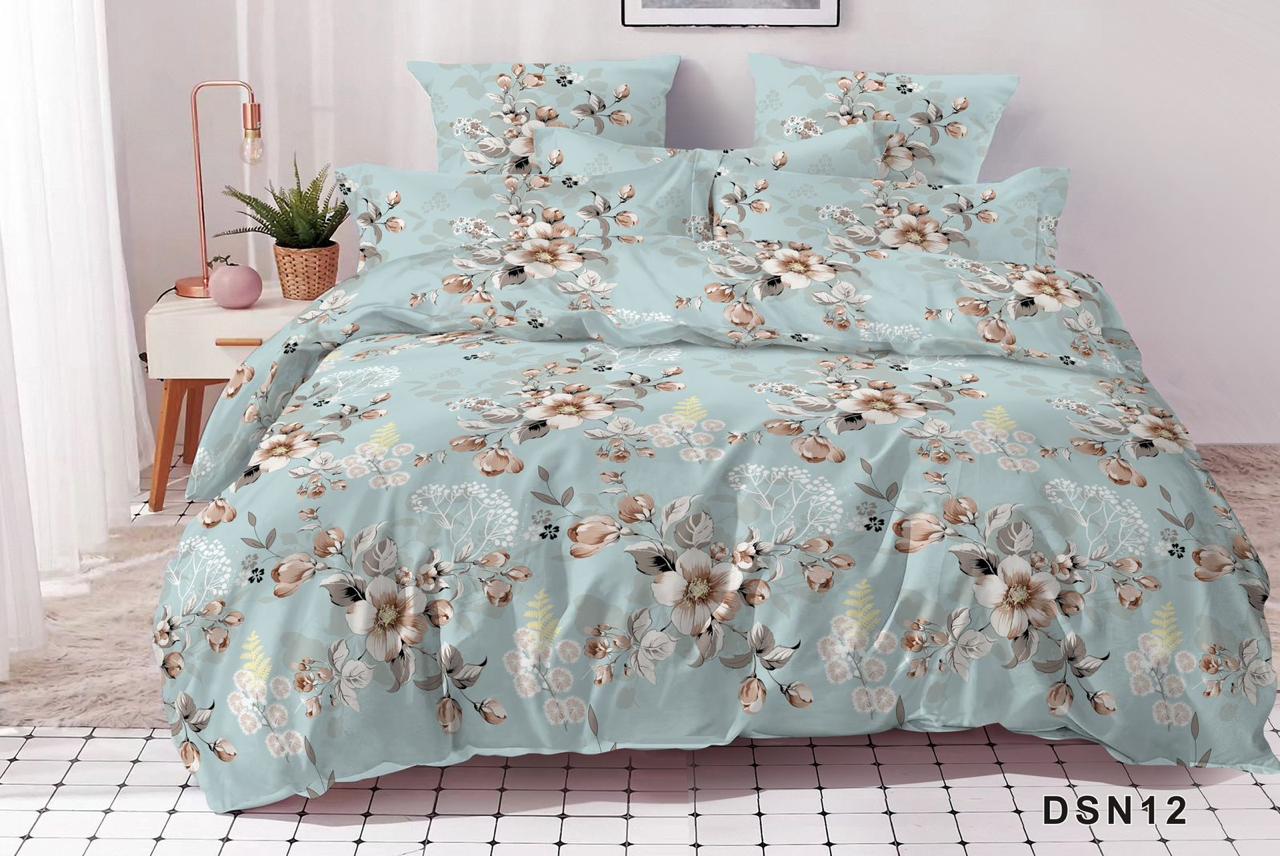 Premium 100% Cotton Satin Fitted Bed Sheet Set - Vintage Mint Floral Double Bedding with 2 Pillow Covers.