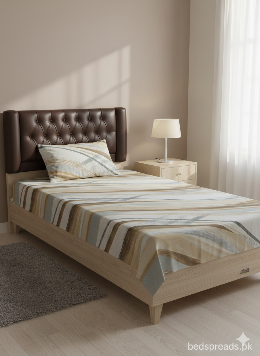 Neutral Abstract Stripe Single Bed Sheet Set (2-Piece) - 100% Pure Cotton.