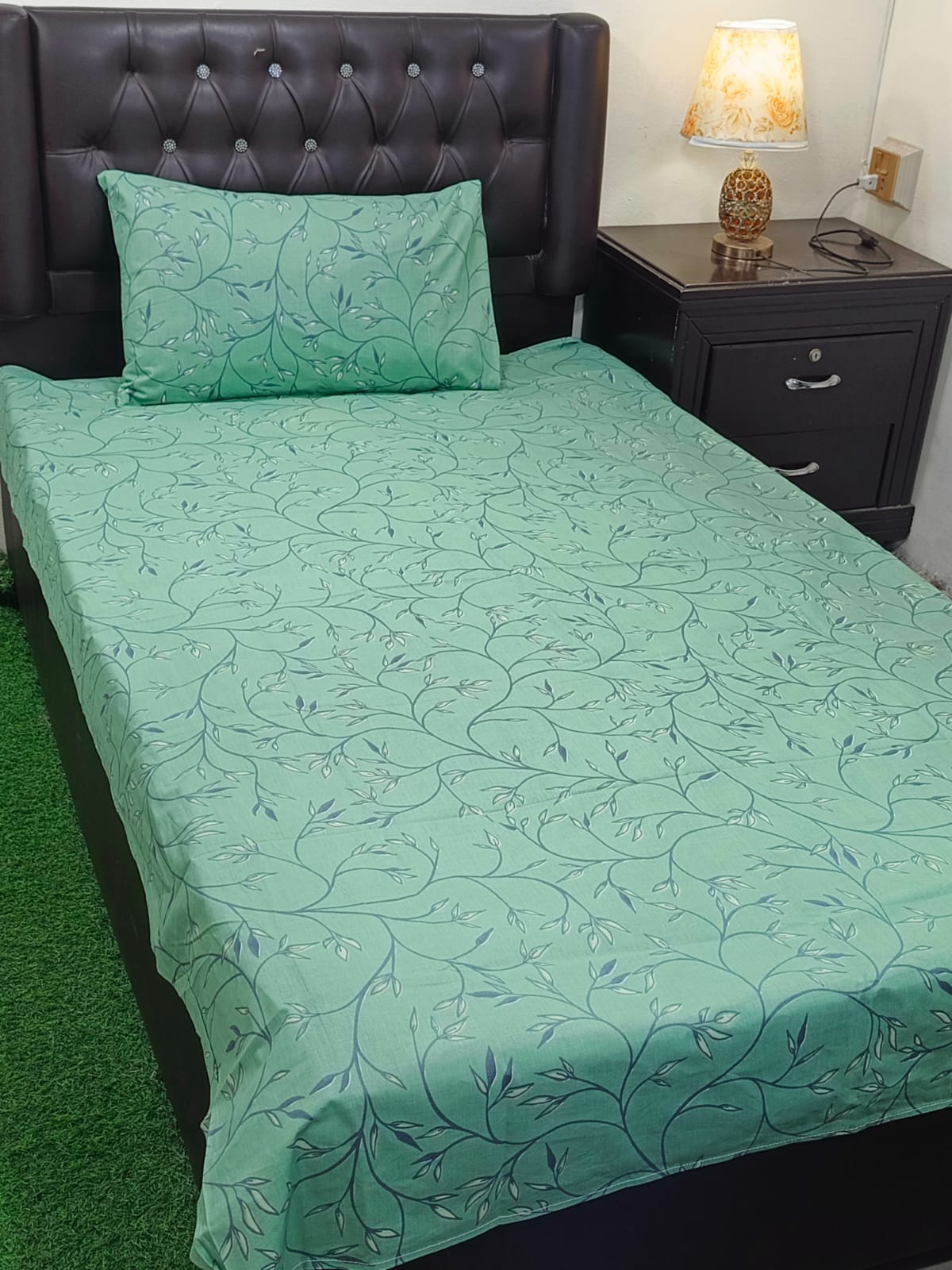 (Mint Trellis)2 piece set of singal bedsheets in 100% pure cotton