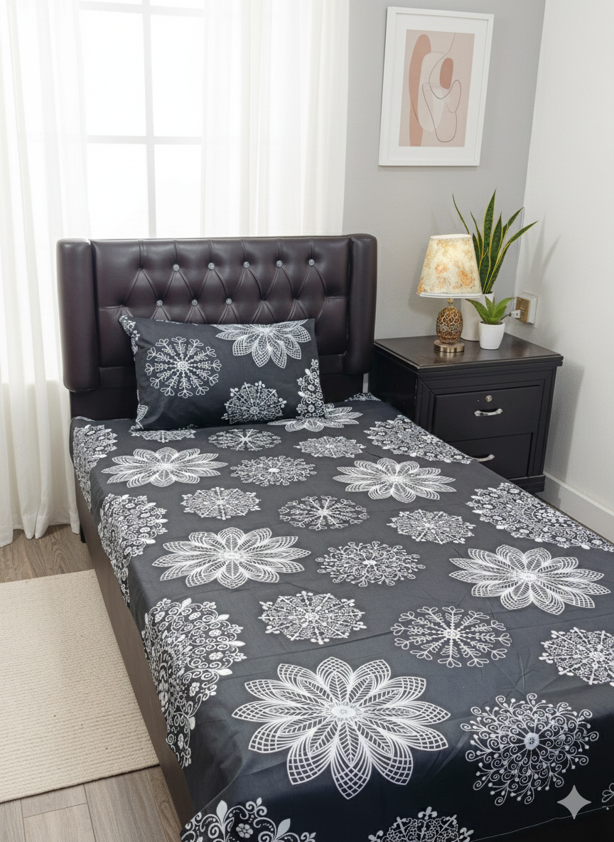 (Midnight Bloom)2  piece set of signal bedsheet in 100% pure cotton