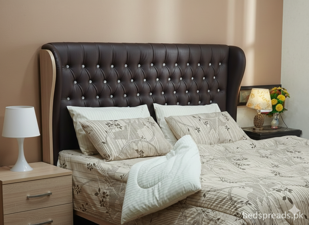 (Modern Taupe Floral)Elegant 6-Piece Vickey Razai (Comforter) Set - 100% Pure Cotton Taupe Floral Double Bedding Ensemble.